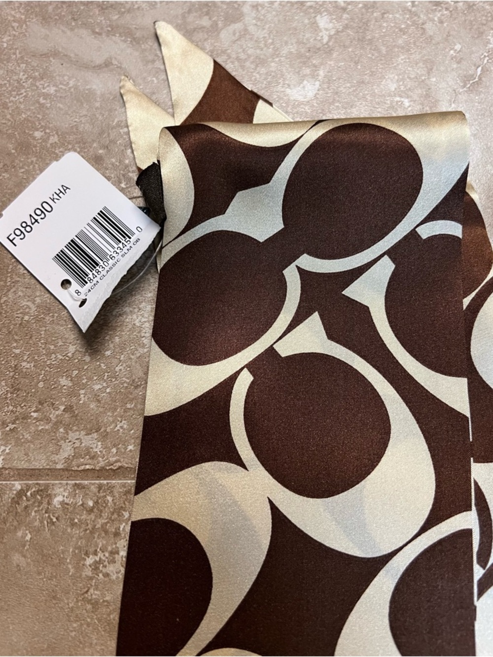 Coach Brown and Cream Signature Print Silk Scarf